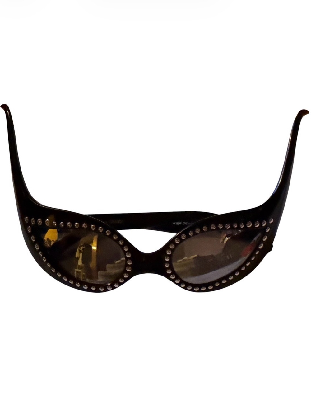 Vintage Dr. Peepers Black Cat-Eye Sunglasses with Metallic Studded Trim & Tails